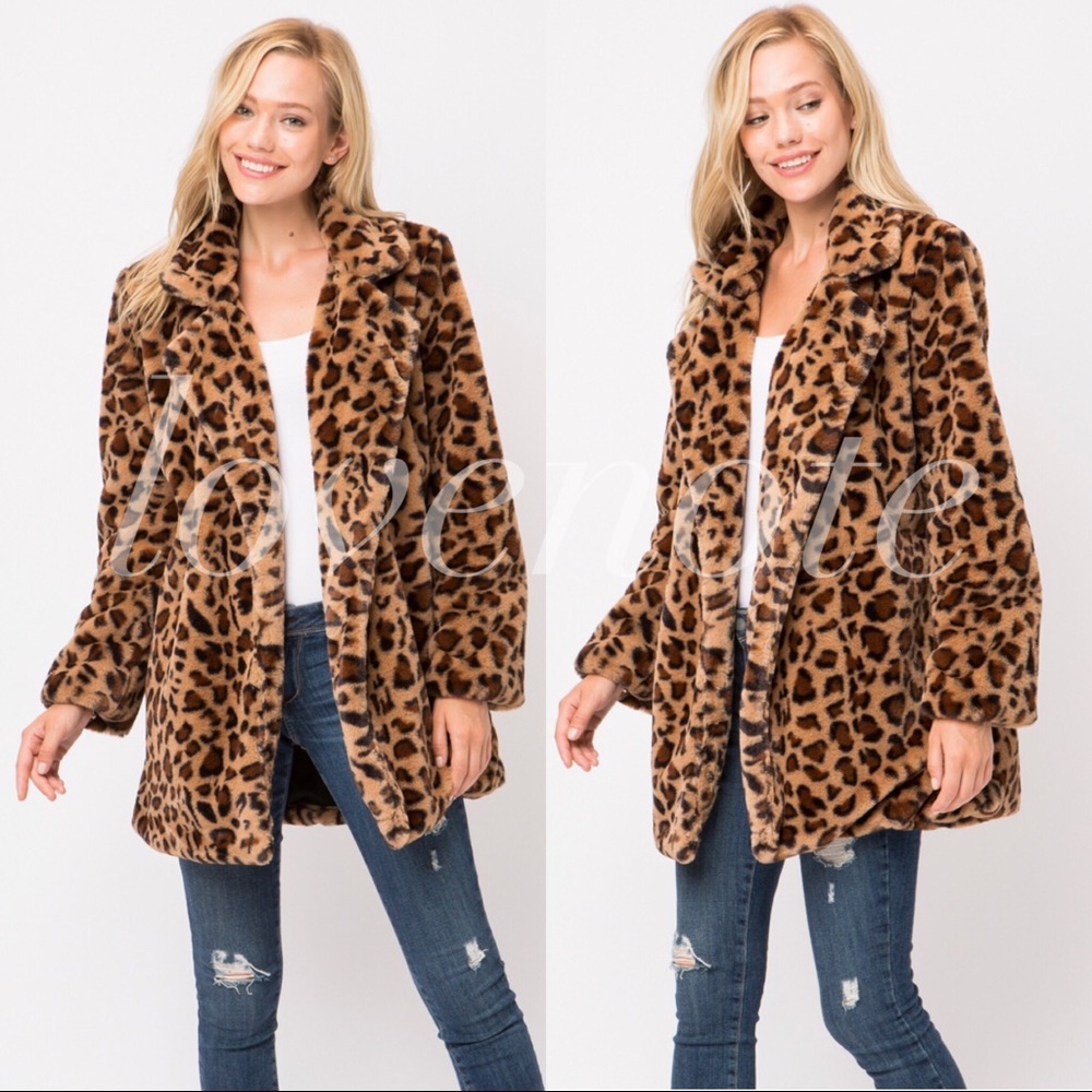 1 left • M! Leopard Faux Fur Coat Jacket Cardigan - Picture 6 of 7